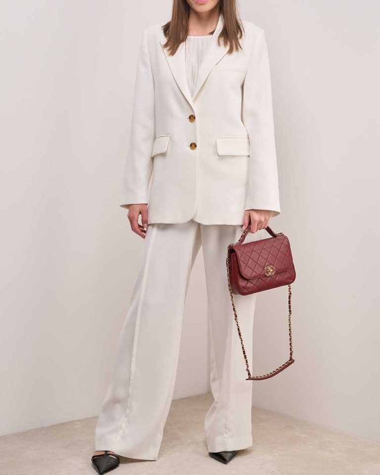 Chanel Business Affinity Medium Calf Burgundy on Model | Sell your designer bag