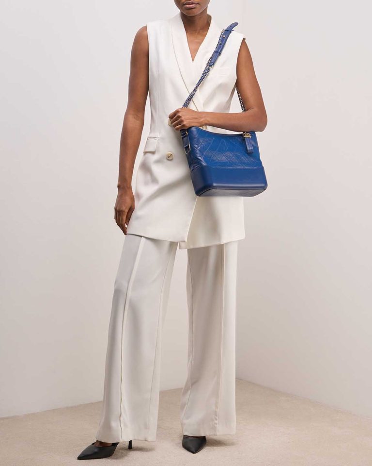 Chanel Gabrielle Medium Aged Calf Blue on Model | Sell your designer bag