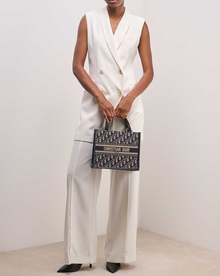 Dior Book Tote Medium Calf /  Oblique Jacquard Blue on Model | Sell your designer bag