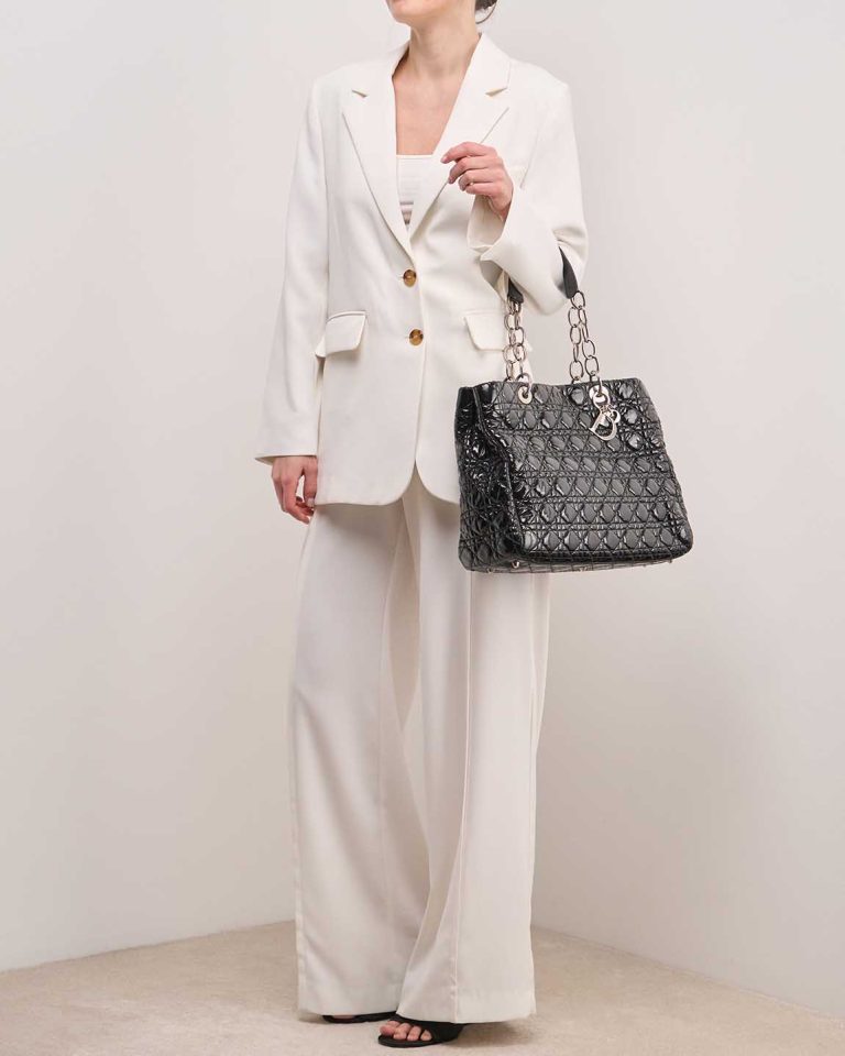 Dior Shopper Medium Patent Black on Model | Sell your designer bag