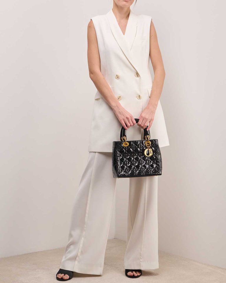Dior Lady Medium Patent Black on Model | Sell your designer bag