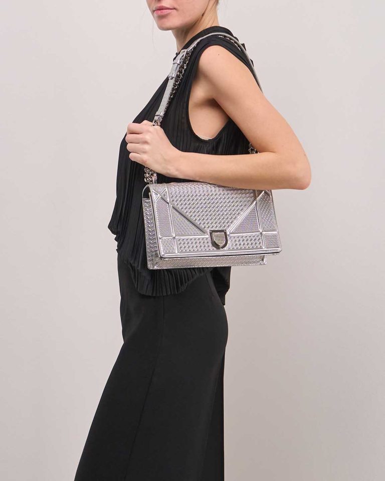 Dior Diorama Medium Calf Silver on Model | Sell your designer bag
