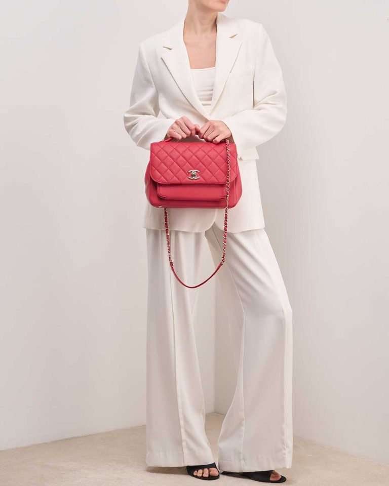 Chanel Business Affinity Large Caviar Framboise on Model | Sell your designer bag