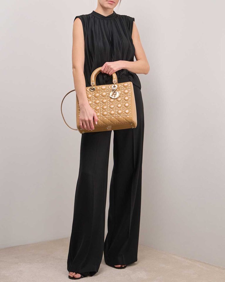 Dior Lady Large Patent Beige on Model | Sell your designer bag
