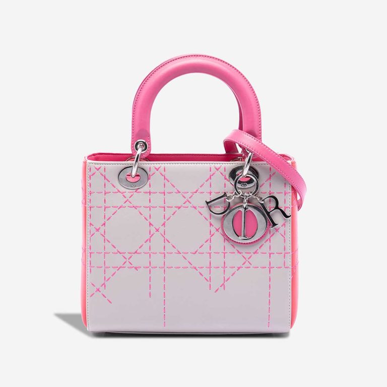 Dior Lady Medium Lamb Pink / Multicolor Front | Sell your designer bag